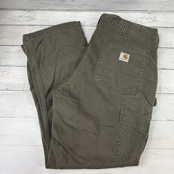 Carhartt Brown Canvas Carpenter Work Pants Mens Measures 37x28.5 workwear - Picture 1 of 13